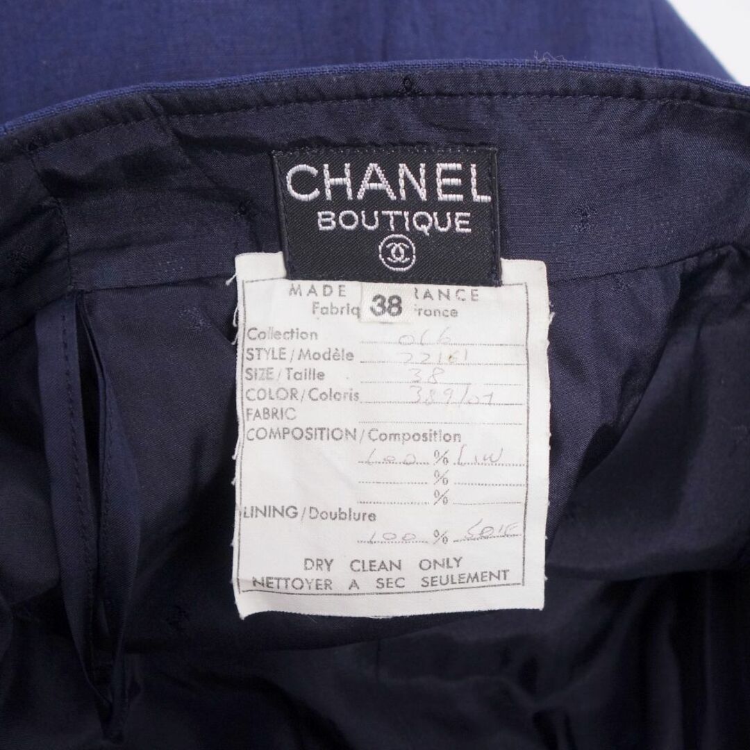 CHANEL(シャネル)の美品 Vintage シャネル CHANEL スカート リネン100％ 無地 ボトムス レディース フランス製 38(M相当) ネイビー レディースのスカート(ひざ丈スカート)の商品写真