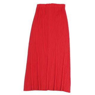 プリーツプリーズイッセイミヤケ(PLEATS PLEASE ISSEY MIYAKE)の美品 プリーツプリーズ イッセイミヤケ PLEATS PLEASE スカート ロング丈 無地 プリーツ ボトムス レディース 3(L相当) レッド(ひざ丈スカート)