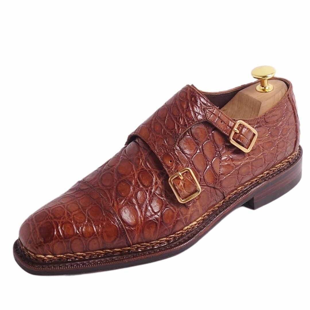 美品 メルミン MEERMIN レザーシューズ ビジネスシューズ クロコダイル ワニ革 シューズ 靴 メンズ 5 1/2(24.5cm相当) ブラウン