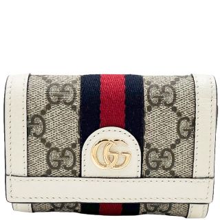 グッチ(Gucci)のGUCCI グッチ 三つ折り財布 オフィディア  コンパクトウォレット シェリーライン 644334 GGスプリームキャンバス  レザー   ベージュ ホワイト 白 ゴールド金具 ユニセックス 定番 美品【中古品】(財布)