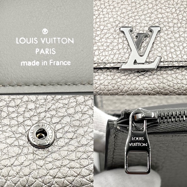 LOUIS VUITTON ルイヴィトン 三つ折り財布 ポルトフォイユ・カプシーヌ コンパクト LVロゴ ミニウォレット M81671  トリヨンレザー   メタリックグレー シルバー金具 レディース 定番 美品【品】