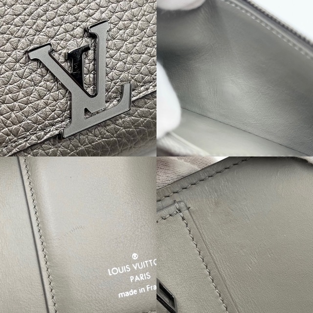 LOUIS VUITTON ルイヴィトン 三つ折り財布 ポルトフォイユ・カプシーヌ コンパクト LVロゴ ミニウォレット M81671  トリヨンレザー   メタリックグレー シルバー金具 レディース 定番 美品【品】