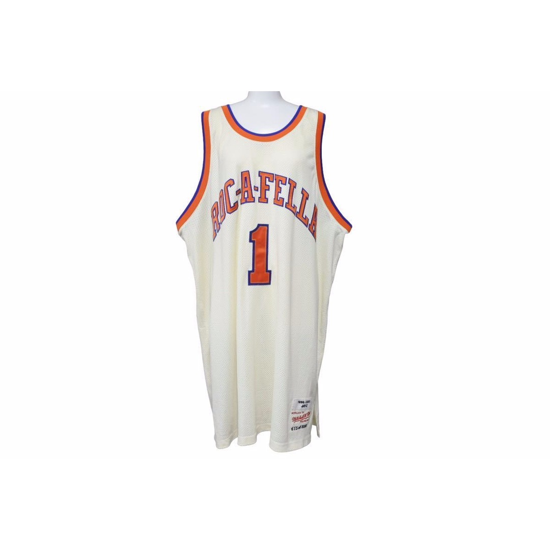 MITCHELL&NESS ミッチェルアンドネス タンクトップ 1996-2003 JAY-Z ROCAFELLA アイボリー オレンジ ブルー 54 美品  49011