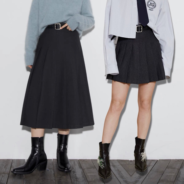 ZARA(ザラ)のベルト付き　黒色ロングスカート　ギャル　韓国　やみかわ  JK制服　量産系 レディースのスカート(ロングスカート)の商品写真