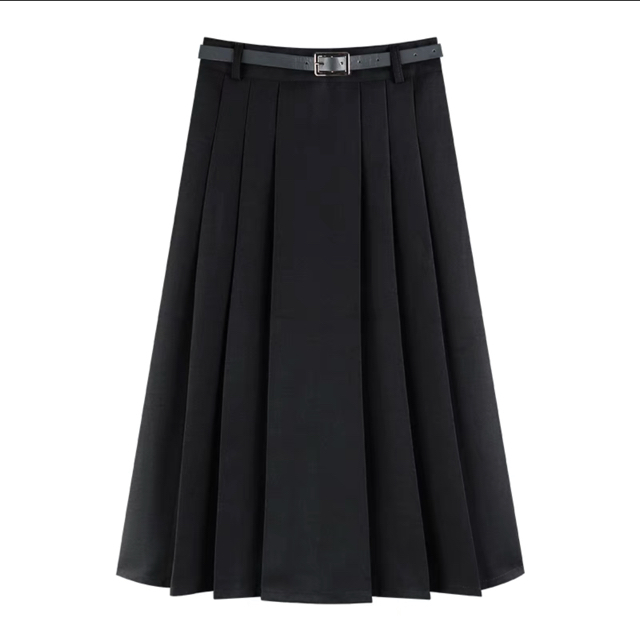 ZARA(ザラ)のベルト付き　黒色ロングスカート　ギャル　韓国　やみかわ  JK制服　量産系 レディースのスカート(ロングスカート)の商品写真