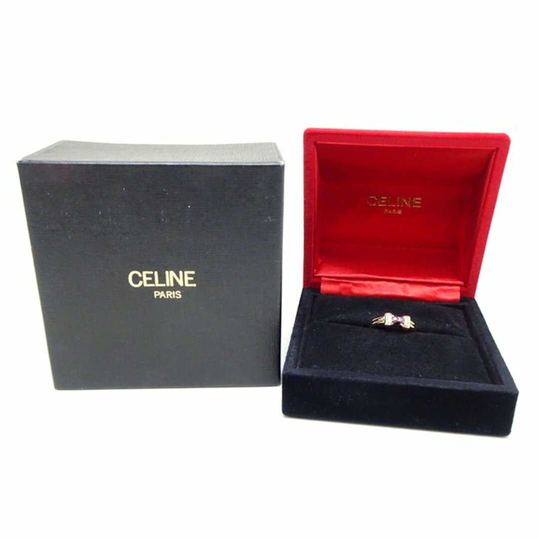 celine(セリーヌ)のセリーヌ CELINE リボンモチーフ リング 指輪 12号 ルビー ダイヤモンド0.08ct K18YG イエローゴールド / 199617【中古】【BJ】 レディースのアクセサリー(リング(指輪))の商品写真