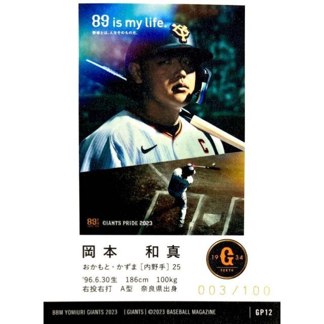岡本和真 金紙版パラレル インサートカード BBM 2023 読売ジャイアンツ