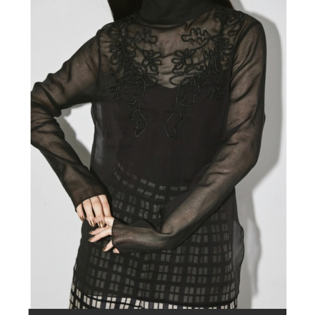 【TODAYFUL】Sheer Embroidery Blouse BLACK