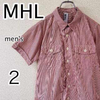 マーガレットハウエル(MARGARET HOWELL)の人気　MHL 赤　半袖　メンズ　レッド　ストライプ　シャツ　清潔感(Tシャツ/カットソー(半袖/袖なし))