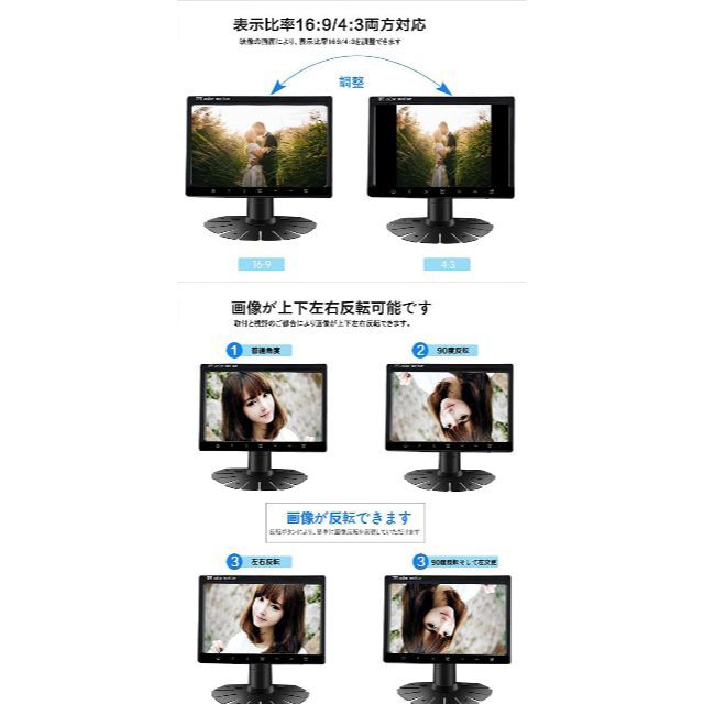 7インチ液晶モニター ディスプレイ小型モニター バックカメラ付き 12V