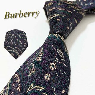 バーバリー(BURBERRY)の【美品】バーバリー ネクタイ ペイズリー柄 剣先ホースロゴ ジャカード織 シルク(ネクタイ)