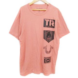 トゥルーレリジョン(True Religion)のトゥルーレリジョン Tシャツ カットソー 半袖 S オレンジ 黒 /FF43(Tシャツ/カットソー(半袖/袖なし))