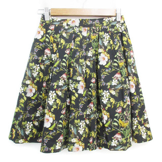 ストロベリーフィールズ(STRAWBERRY-FIELDS)のストロベリーフィールズ フレアスカート ひざ丈 花柄 1 黒 緑 /FF40(ひざ丈スカート)
