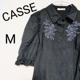 CASSE カットソー 花柄刺繍 クロップド ゆったり袖 黒 レディース服 M(シャツ/ブラウス(長袖/七分))