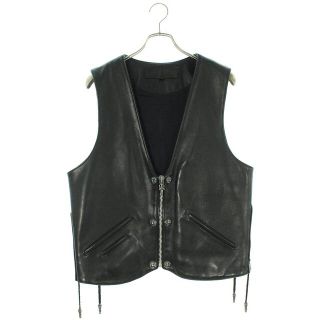 クロムハーツ(Chrome Hearts)のクロムハーツ  6BTN ZIP FRNT VEST ラージクロス装飾クロスボールボタンレザーベスト メンズ XL(ベスト)