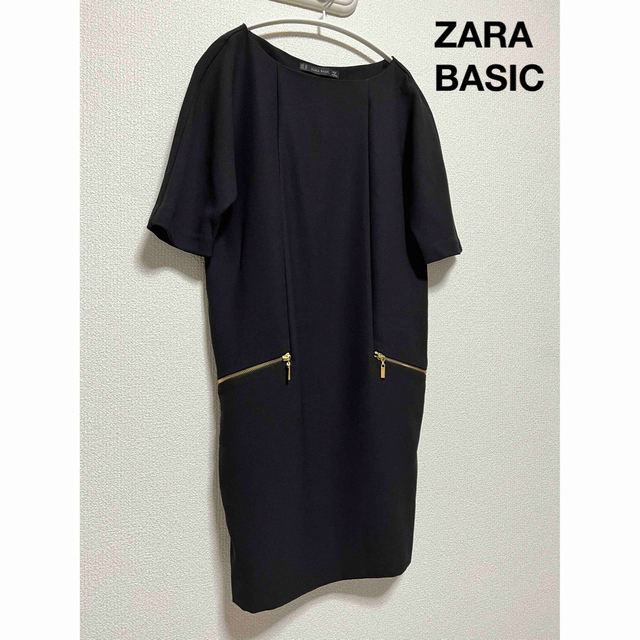 ZARA(ザラ)のZARA BASIC ザラ美品 シンプル ワンピース ブラック×ゴールド XS レディースのワンピース(ひざ丈ワンピース)の商品写真