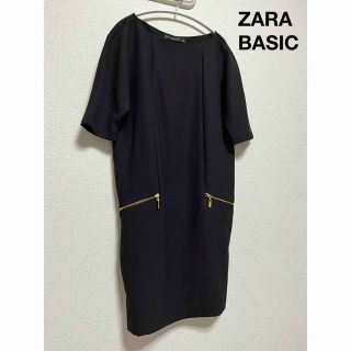 ザラ(ZARA)のZARA BASIC ザラ美品 シンプル ワンピース ブラック×ゴールド XS(ひざ丈ワンピース)