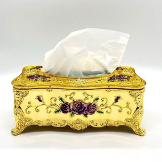 ヨーロッパ風 高級 ゴールド 薔薇ティッシュボックスケース  ロココ調 猫足 紫(ティッシュボックス)