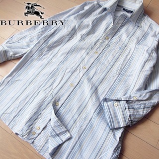 バーバリー(BURBERRY)の美品 Sサイズ バーバリーロンドン メンズ 長袖ストライプシャツ ブルー系(シャツ)