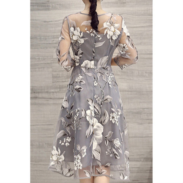 ワンピース 花柄  グレー　XL　ドレス　結婚式　二次会　フォーマル お呼ばれ レディースのフォーマル/ドレス(ミディアムドレス)の商品写真