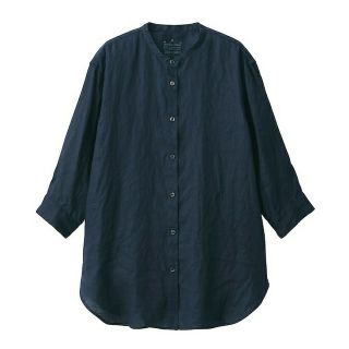 ムジルシリョウヒン(MUJI (無印良品))の★新品★  無印良品 ヘンプ洗いざらし七分袖チュニック／ダークネイビー／Ｍ(チュニック)