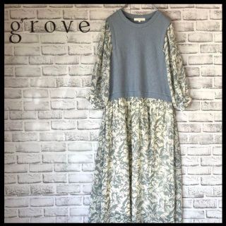 グローブ(grove)の【美品】grove⭐︎フレア花柄ワンピース　生地切り替え　ゆれるワンピ　透け感◎(ロングワンピース/マキシワンピース)