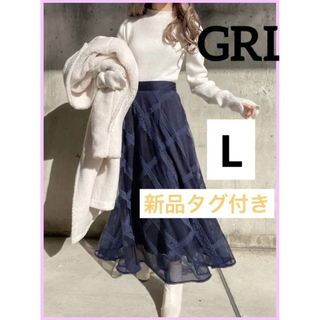 グレイル(GRL)のGRL グレイル レディースロングスカート Lレース刺繍チェック柄フレアスカート(ロングスカート)