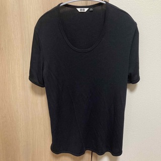 ユニクロ(UNIQLO)の【2度程着用】ユニクロU  リブラウンドネックT XL ブラック　完売商品(Tシャツ(半袖/袖なし))