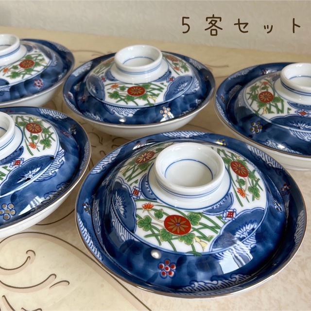 有田焼 日峰窯 金彩古伊万里 蓋付き丼ぶり揃 5客セット 煮物碗 色絵 染