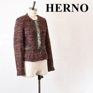 【美品】HERNO ヘルノ ノーカラー ラメジャケット