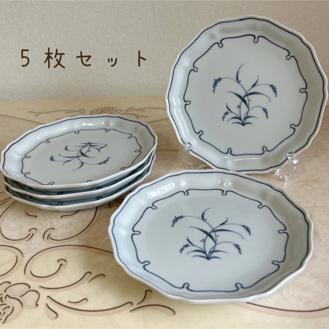 たち吉 草文 中皿揃 5枚セット 染付 橘吉 和食器 和皿