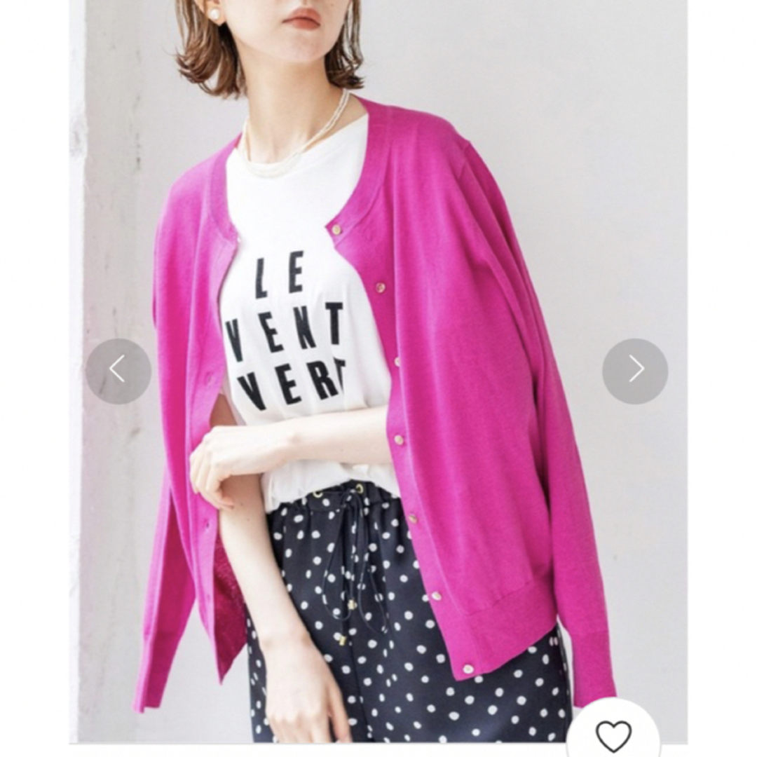IENA コットン麻クルーネックカーディガン ピンク 美品 タグ有り