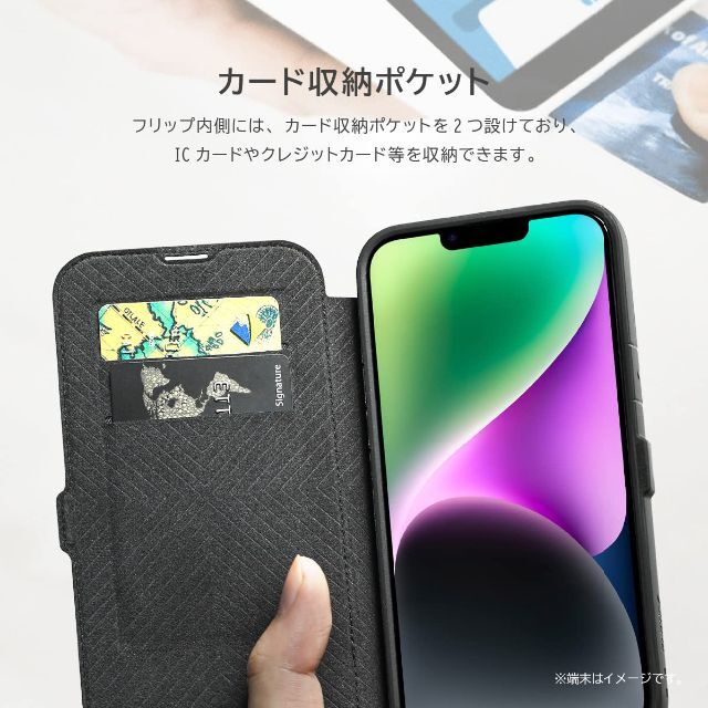 【色: ブラック】【RAPTIC】 iPhone14 対応 ケース 手帳型 カバ 3