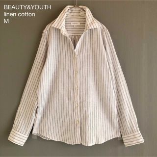 ビューティアンドユースユナイテッドアローズ(BEAUTY&YOUTH UNITED ARROWS)の222ビューティ&ユース リネンコットン白青ストライプシャツM(シャツ/ブラウス(長袖/七分))