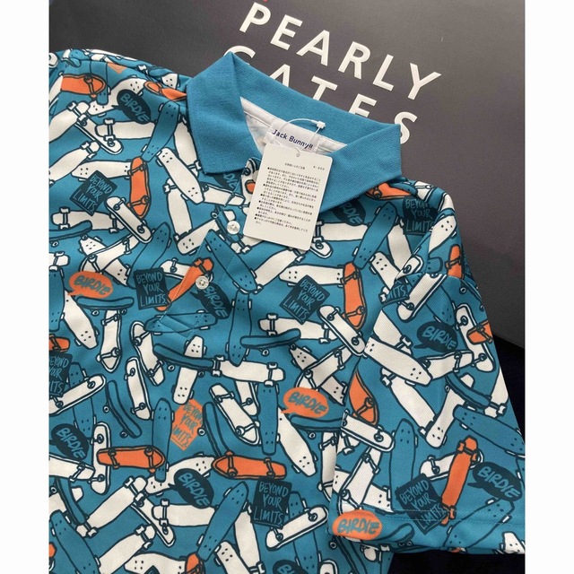 JACK BUNNY!!(ジャックバニー)の新品 パーリーゲイツ ジャックバニー スケボー 鹿の子 ポロシャツ(4)M/青 スポーツ/アウトドアのゴルフ(ウエア)の商品写真