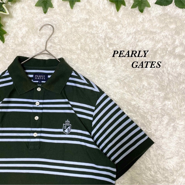 PEARLY GATES(パーリーゲイツ)のパーリーゲイツ　ポロシャツ  総柄　ボーダー　刺繍　6 柄シャツ　古着 メンズのトップス(ポロシャツ)の商品写真