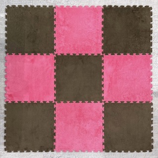 ジョイントマット ふわふわ素材 ピンク × ブラウン 9枚セット(フロアマット)