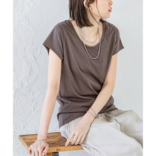 Noble(ノーブル)の美品❣️Noble ＊イスラエルピマテンジクUネックTシャツ＊ レディースのトップス(Tシャツ(半袖/袖なし))の商品写真