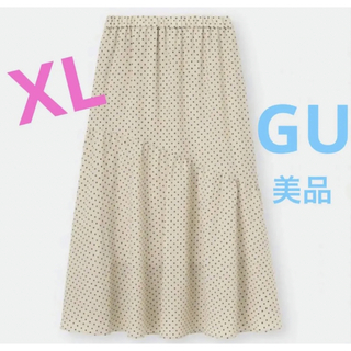 ジーユー(GU)の美品　GU ロングスカート  フリルスカート　XL  夏　ジーユー　ドット　撥水(ロングスカート)