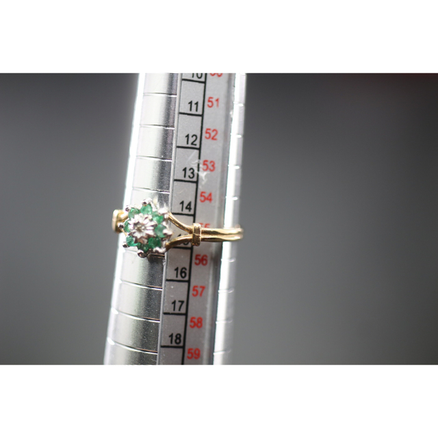 英国 ビンテージ レディース ゴールド 指輪 ダイヤ エメラルド 375 J98 レディースのアクセサリー(リング(指輪))の商品写真