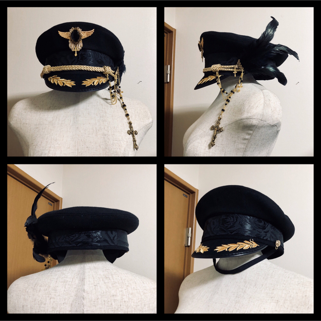 数量限定 -Lucifer-軍帽 ポリスハット カスタム軍帽 金 フェザー-