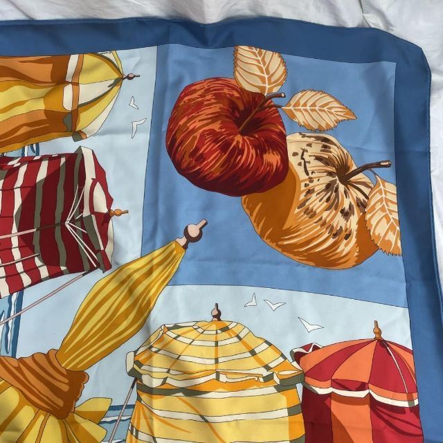 HERMES ノルマンディー海岸の魅力2 カレ90 スカーフ ブルー タグ無し-
