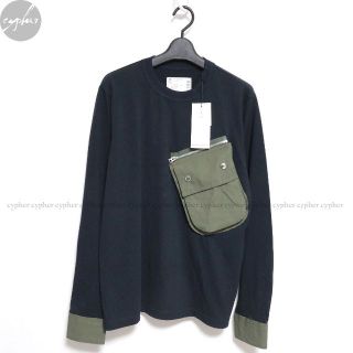 サカイ(sacai)の1 新品 21AW sacai ポケット 付き ハイブリッド 長袖 Tシャツ 紺(Tシャツ/カットソー(七分/長袖))