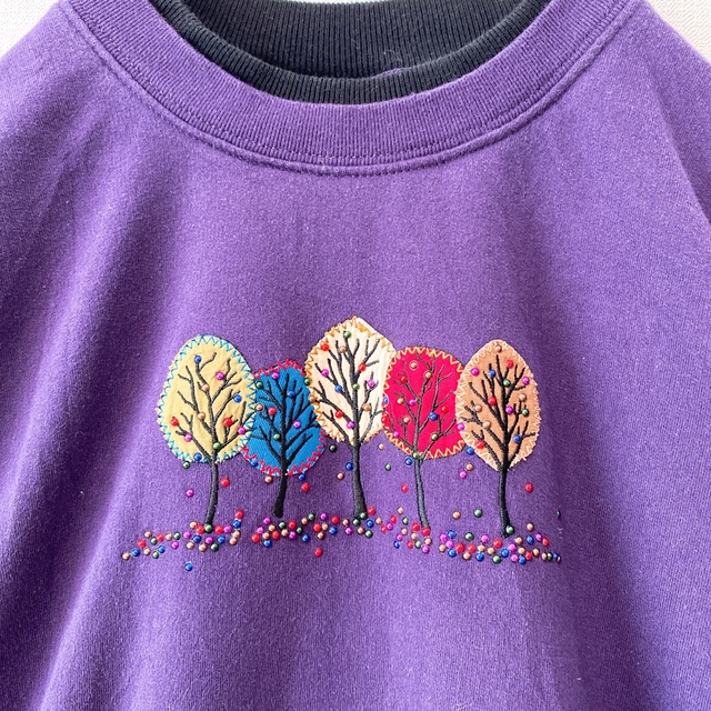 US古着 スウェット トレーナー 刺繍 木 ゆめかわ 昭和レトロ L US古着 スウェット トレーナー 刺繍 木 ゆめかわ 昭和レトロ L