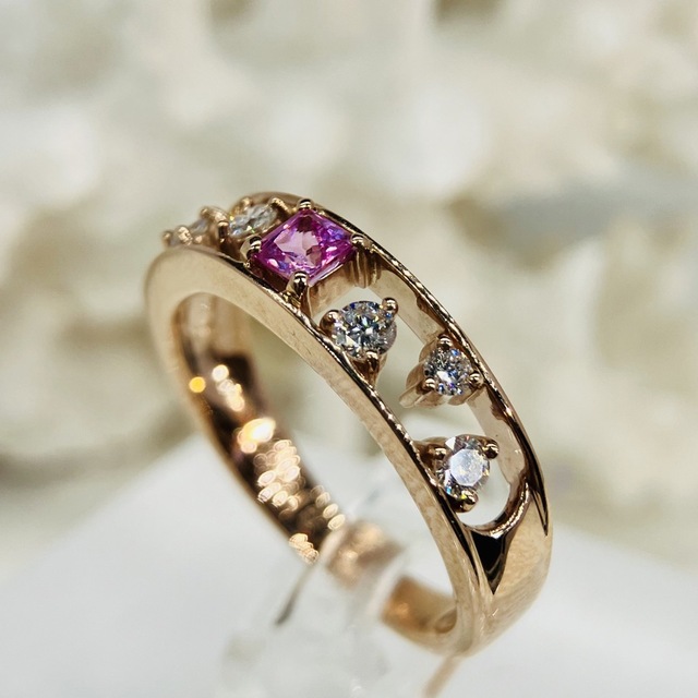可愛い！K18 ピンクサファイア ダイヤ リング  レディースのアクセサリー(リング(指輪))の商品写真