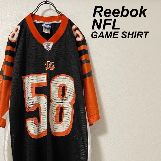 Reebok(リーボック)のReebok/リーボック NFL ゲームシャツ 黒 オレンジ ベンガルズ 古着 メンズのトップス(Tシャツ/カットソー(半袖/袖なし))の商品写真