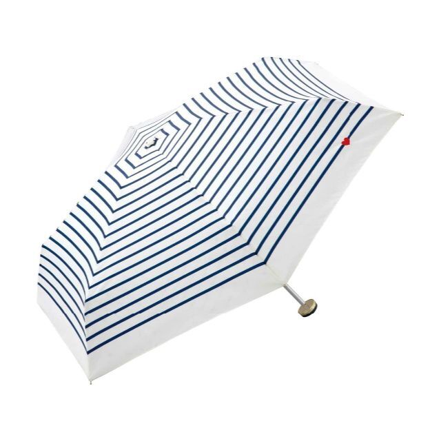 【色: オフ】Wpc. 雨傘 ハート刺繍ボーダー ミニ オフ 50cm コンパク