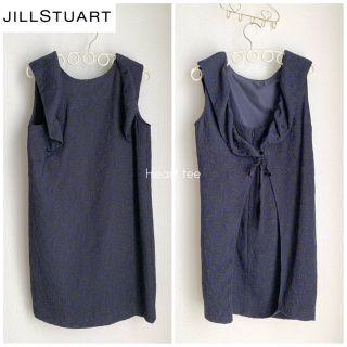 ジルスチュアート(JILLSTUART)のJILL STUART   バッグフリル ワンピース  ネイビー　花柄 　美品(ミニワンピース)