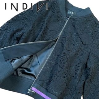 INDIVI/ レディース 総レースブルゾン グリーン系