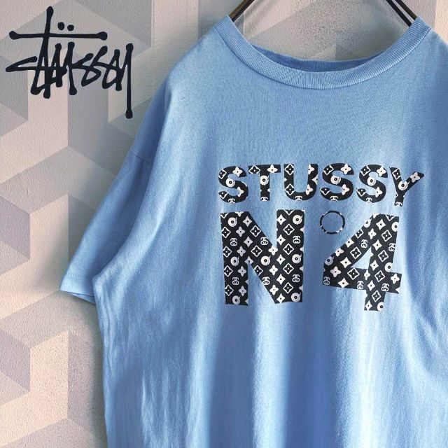 オールドステューシー】 モノグラム柄 Tシャツ 水色 stussy 在原みゆ紀